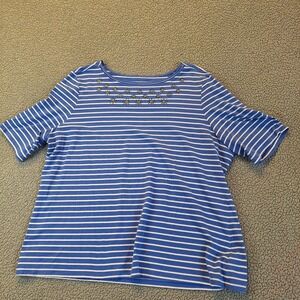 Coral Bay Knit Top Shirt Womens Size 2X Blue Nautical Sea Stripes Style